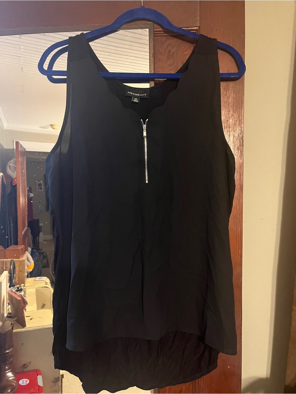 Black Sleeveless Zip-Front Camisole